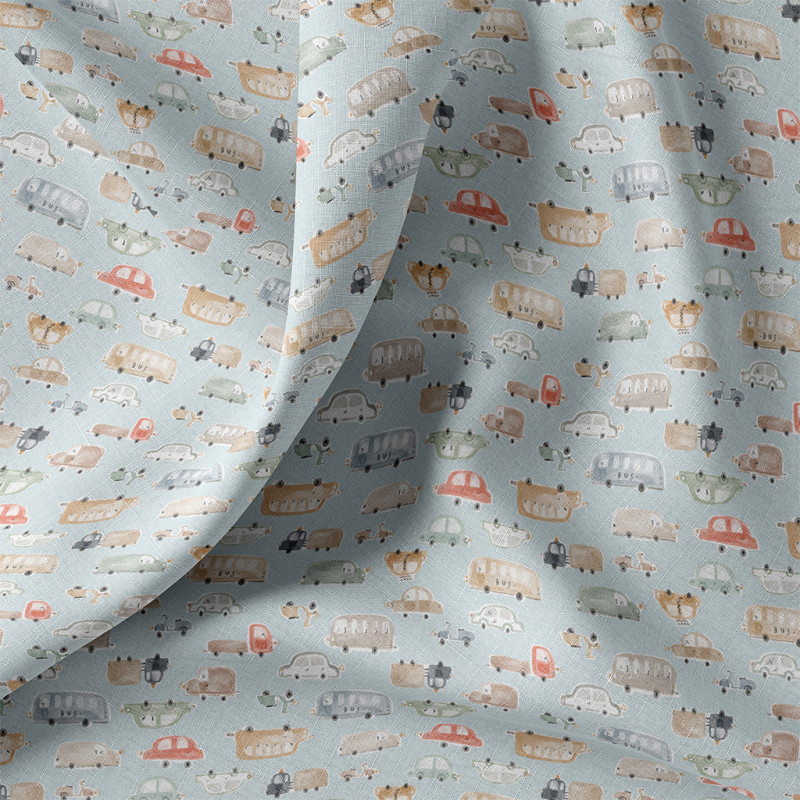 Printed Cotton TOOTOOT Blue / Camel